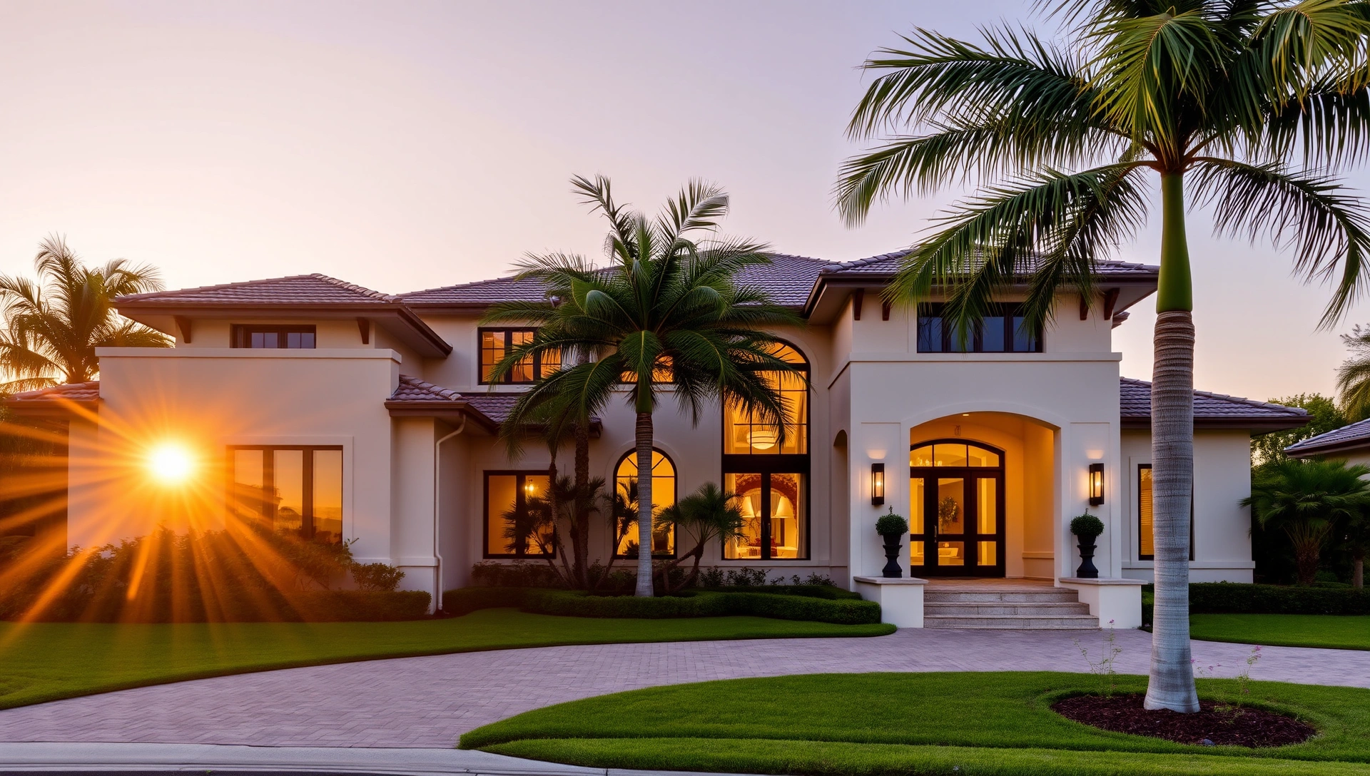 Luxury Mediterranean home at golden hour